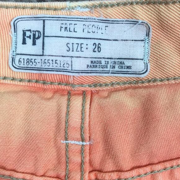 Free People Orange Distressed Shorts with Lace. - Picture 6 of 7